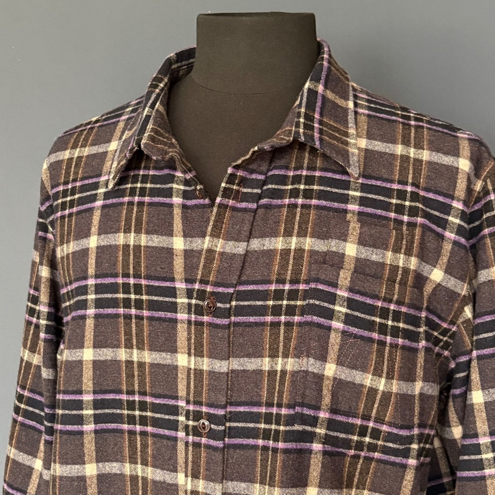Eat Dust Antwerp Plaid Flannel Shirt | Mens XL | Brown Purple | Made in Portugal